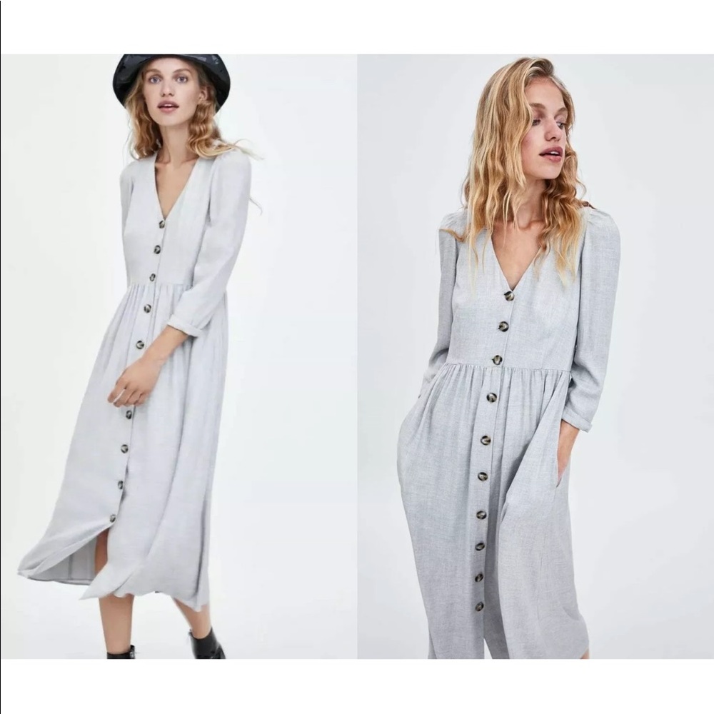 Zara women Tft grey summer dress buttoned down
